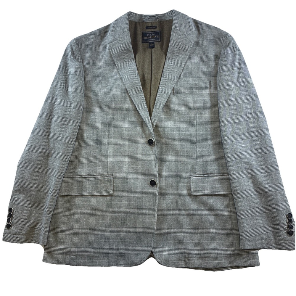 Jos A Bank Reserve Tailor Fit Cotton Tartan Pattern Sport Coat Men's XL Grey